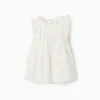 Cotton blouse with broderie anglaise and ruffles for baby girls, white