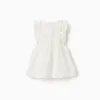 Cotton blouse with broderie anglaise and ruffles for baby girls, white