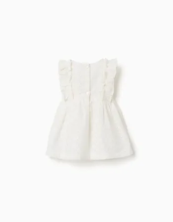 Cotton blouse with broderie anglaise and ruffles for baby girls, white