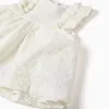 Cotton blouse with broderie anglaise and ruffles for baby girls, white