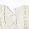 Cotton blouse with broderie anglaise and ruffles for baby girls, white
