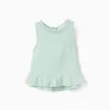 Sleeveless top in cotton and linen for baby girls, light green