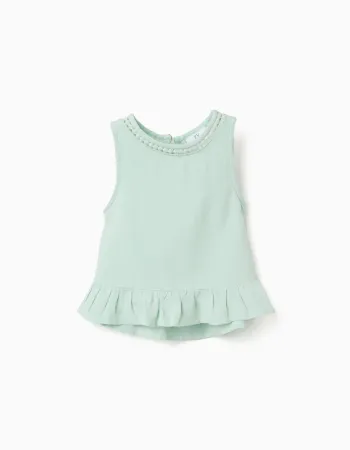 Sleeveless top in cotton and linen for baby girls, light green