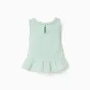 Sleeveless top in cotton and linen for baby girls, light green
