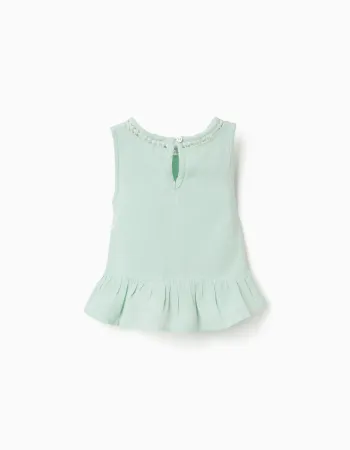 Sleeveless top in cotton and linen for baby girls, light green