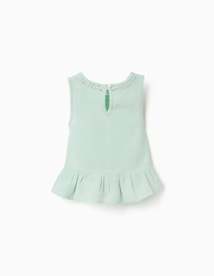 Sleeveless top in cotton and linen for baby girls, light green