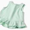 Sleeveless top in cotton and linen for baby girls, light green