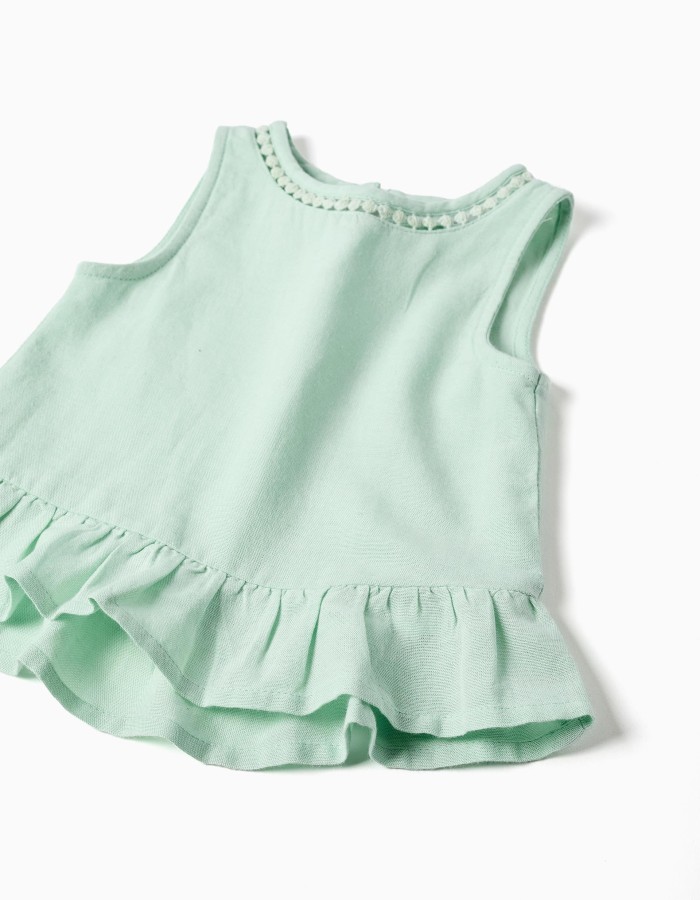 Sleeveless top in cotton and linen for baby girls, light green