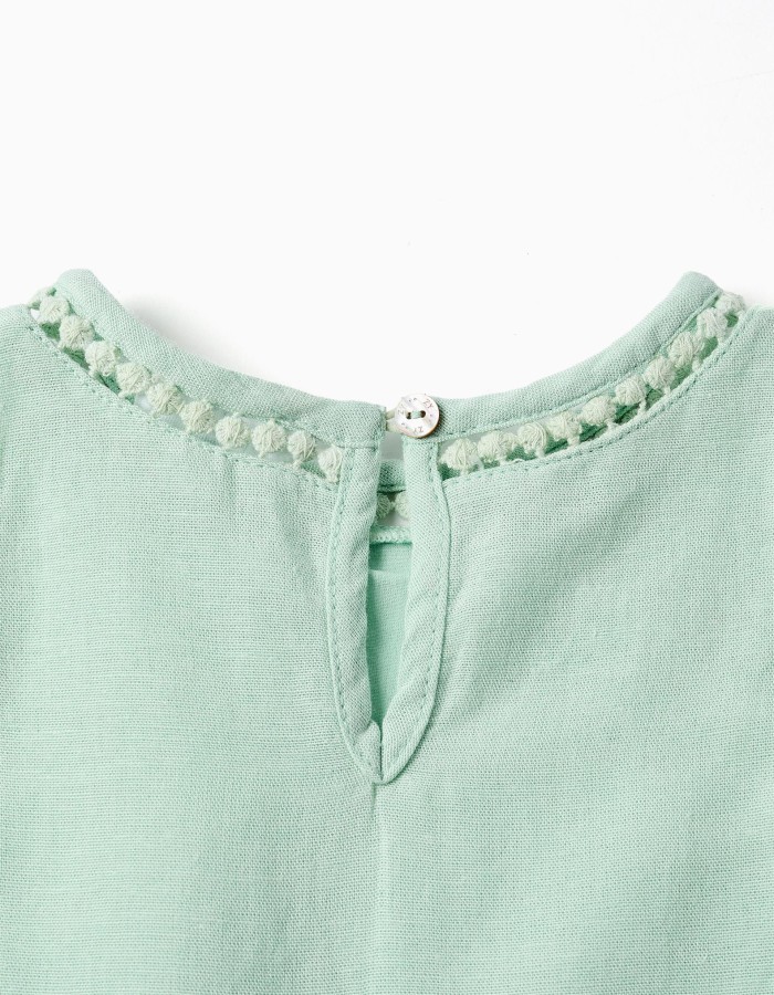 Sleeveless top in cotton and linen for baby girls, light green