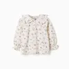 Long sleeve cotton blouse with floral pattern for baby girls, white