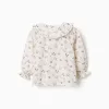 Long sleeve cotton blouse with floral pattern for baby girls, white