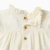 Long sleeve cotton shirt with flowers and ruffles for baby girls, white