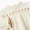 Long sleeve cotton shirt with flowers and ruffles for baby girls, white