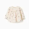 Long sleeve cotton blouse with embroidered flowers for baby girls, white