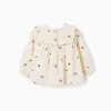 Long sleeve cotton blouse with embroidered flowers for baby girls, white