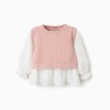 Dual-fabric jumper for baby girls, white/light pink