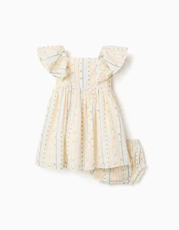 Cotton dress with floral pattern and ruffles for baby girls, multicolour