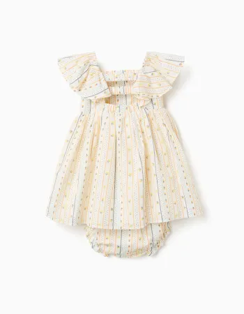 Cotton dress with floral pattern and ruffles for baby girls, multicolour