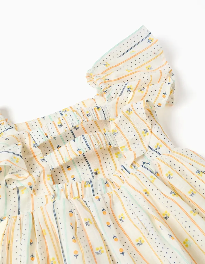 Cotton dress with floral pattern and ruffles for baby girls, multicolour