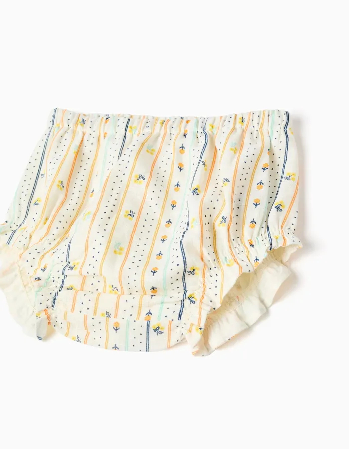 Cotton dress with floral pattern and ruffles for baby girls, multicolour