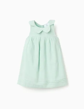 Sleeveless dress in cotton and linen for baby girls, light green