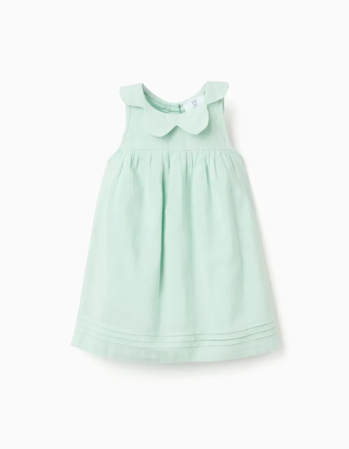 Sleeveless dress in cotton and linen for baby girls, light green