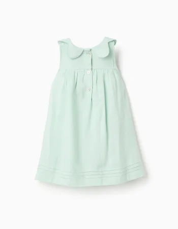 Sleeveless dress in cotton and linen for baby girls, light green