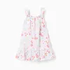Sleeveless A-line cotton dress with beach motif for baby girls, white