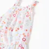 Sleeveless A-line cotton dress with beach motif for baby girls, white