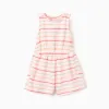 Striped cotton playsuit with cargo pockets for baby girls, multicolour