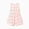 Striped cotton playsuit with cargo pockets for baby girls, multicolour