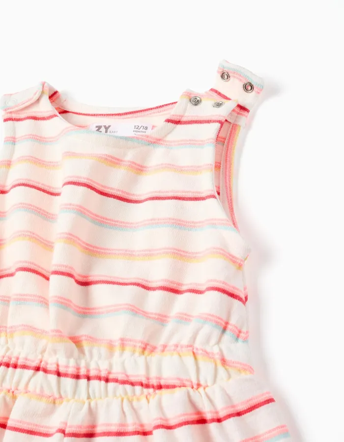 Striped cotton playsuit with cargo pockets for baby girls, multicolour