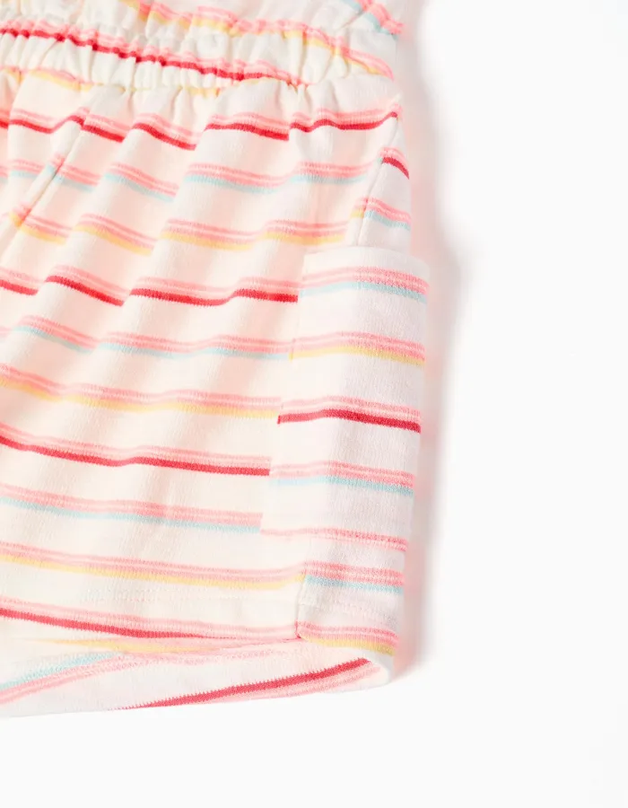 Striped cotton playsuit with cargo pockets for baby girls, multicolour