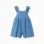 Wide leg denim playsuit with ruffled straps for baby girls, blue