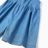 Wide leg denim playsuit with ruffled straps for baby girls, blue