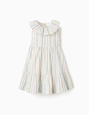 Cotton dress with ethnic stripes B&S for baby girls, multicolour
