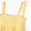 Sleeveless cotton dress with embroidered seaweed for baby girls, yellow