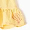 Sleeveless cotton dress with embroidered seaweed for baby girls, yellow