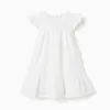 Cotton dress with broderie anglaise and ruffles for baby girls, white