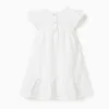 Cotton dress with broderie anglaise and ruffles for baby girls, white