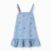 Sleeveless denim dress with Minnie motif for baby girls, light blue