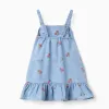 Sleeveless denim dress with Minnie motif for baby girls, light blue