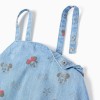 Sleeveless denim dress with Minnie motif for baby girls, light blue