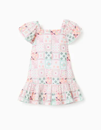 Cotton dress with a tile pattern for baby girls, multicolour