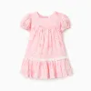 Cotton dress with floral motif and balloon sleeves for baby girls, pink