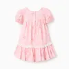 Cotton dress with floral motif and balloon sleeves for baby girls, pink