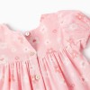 Cotton dress with floral motif and balloon sleeves for baby girls, pink