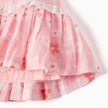 Cotton dress with floral motif and balloon sleeves for baby girls, pink