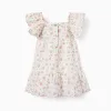 Cotton dress with floral pattern and ruffles for baby girls, light beige