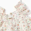 Cotton dress with floral pattern and ruffles for baby girls, light beige